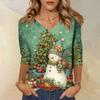 3/4 Sleeve Shirts For Women Print Christmas Tees Blouses Casual Plus Size Basic Tops Pullover