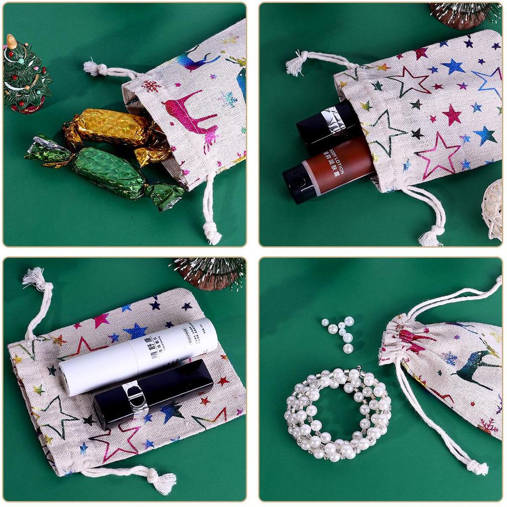 Advent Calendar Christmas Drawstring Gift Bag Set with Deer Pattern, 1-24 Count Cotton Bags