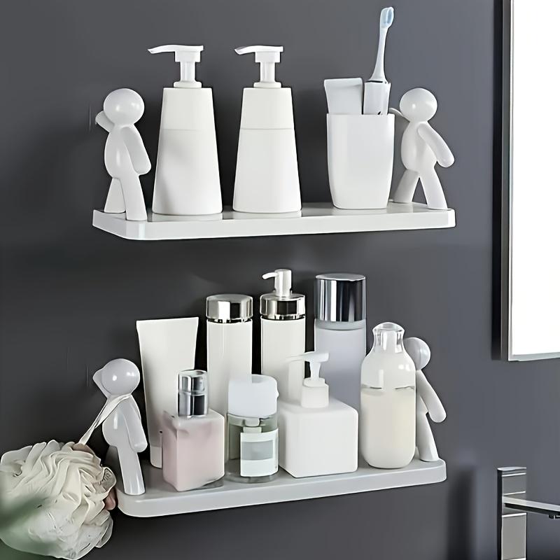 2pcs Cute White Small Men Wall-mounted Storage Rack - No Drilling Required, Very Suitable for Bathroom and Kitchen Organization, Cosmetic Storage