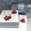 HEFANG Hyacinth Cluster Earrings: Elegant Red Ear Clips & Studs
