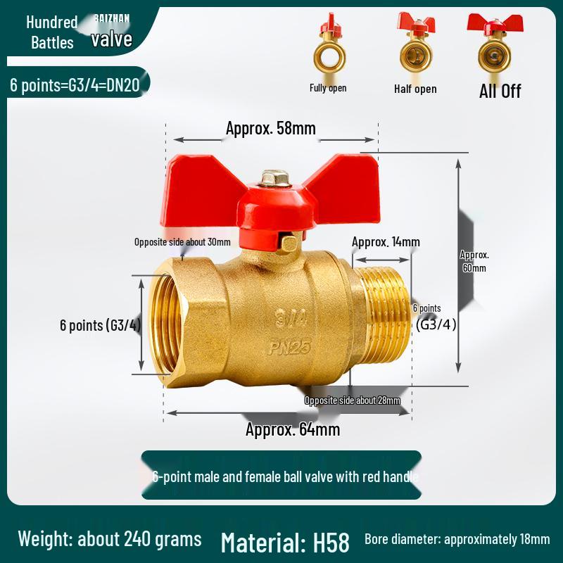4-6 Point Copper Ball Valve: Internal/External Thread, Straight-Through Water Switch