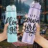 1PC Flower Girl Script Letter Art 750ml Color Plastic Sports Water Bottle Leakproof Flip Straw Lid Suitable for Sports Office Home Use