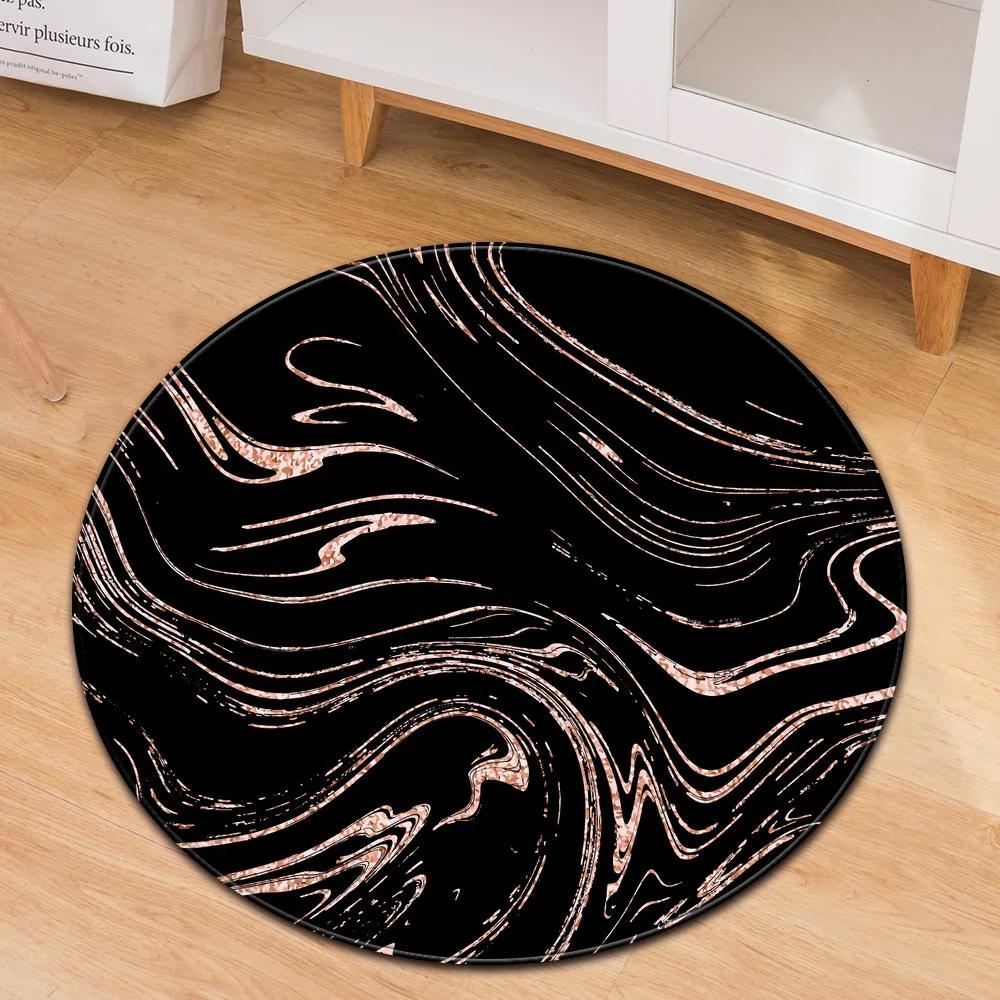 

Round Anti-Slip Kitchen Carpet Black Blue Marble Printed Entrance Doormat Floor Mats Carpets for Living Room Bathroom Mat Rugs 60cm