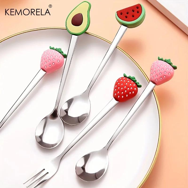 4-Piece Stainless Steel Set Teaspoon Fruit Fork Coffee Spoon Stainless Steel Dessert Spoon Suitable For Home Restaurant Bar