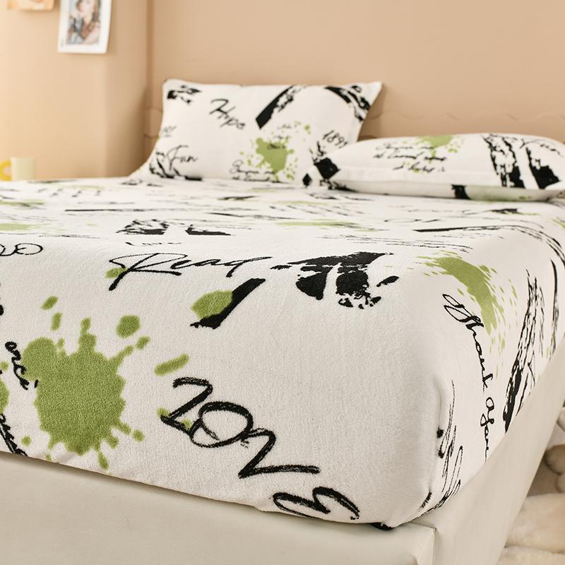 Winter Warm Fitted Sheet Stars Pinted Flannel Fleece Bed Sheet for Double Bed Queen/King Size All-inclusive Mattress Cover180