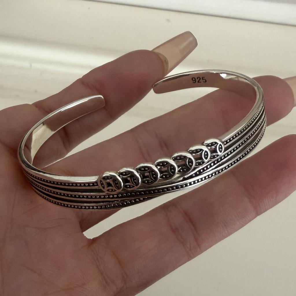 Xiaomi 100% Solid 925 Sterling Silver Retro Bracelet for Women Men Vintage Handmade Wide Hollow Shape Simple Bracelet Birthday Gift