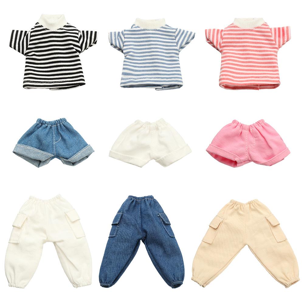 30CM Doll Clothes Fashion Stripe Undershirt Casual Wear Shorts Tooling Style Jeans Pants For 11.5" 1/6 BJD Dolls Accessories