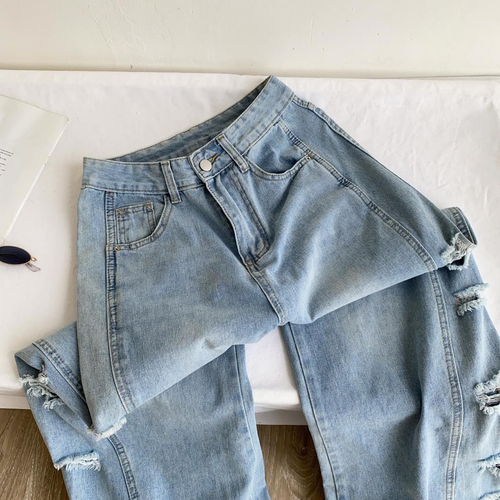 Edgy Hole Denim Loose Pants Women Autumn Newest Distressed Wide Leg Pocket Trendy Street Spicy Girl Y2K Casual Jeans