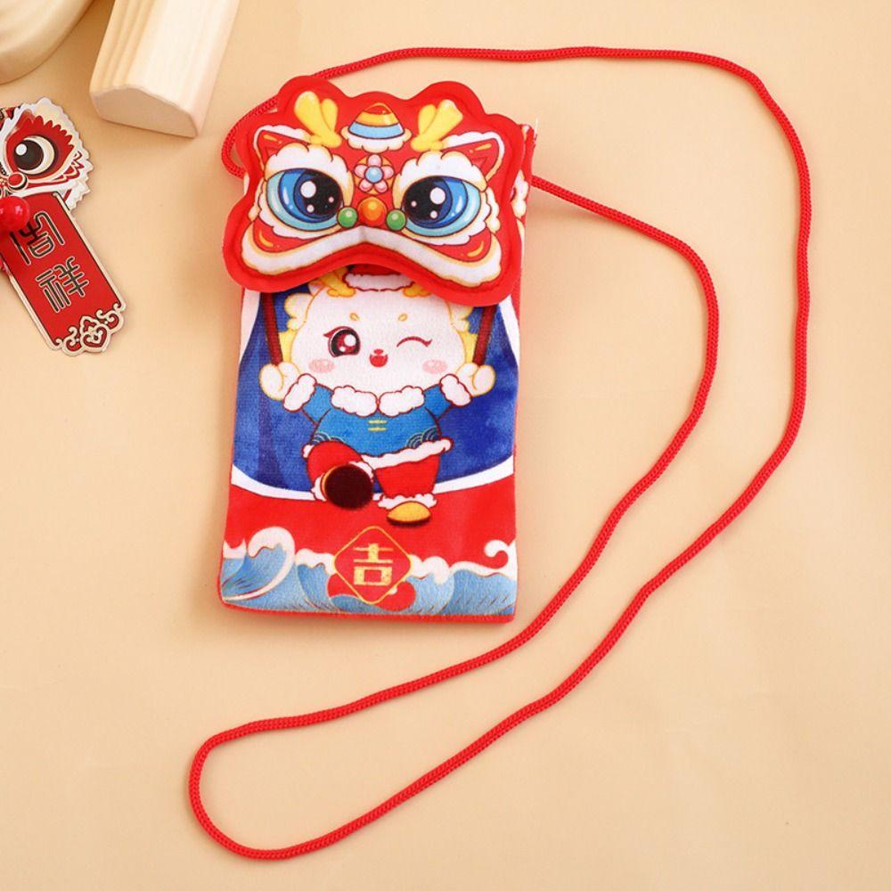 

Мультяшный плюшевый кошелек для монет в виде китайского дракона, тканевый красный конверт, кошелек на удачу, принадлежности для Праздника Весны B