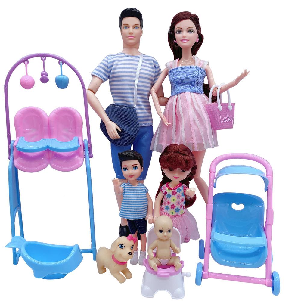Набор Счастливая семья Беременная мама Папа Кукла Младенец Коляска Кровать Игрушка Аксессуары Baby Seat