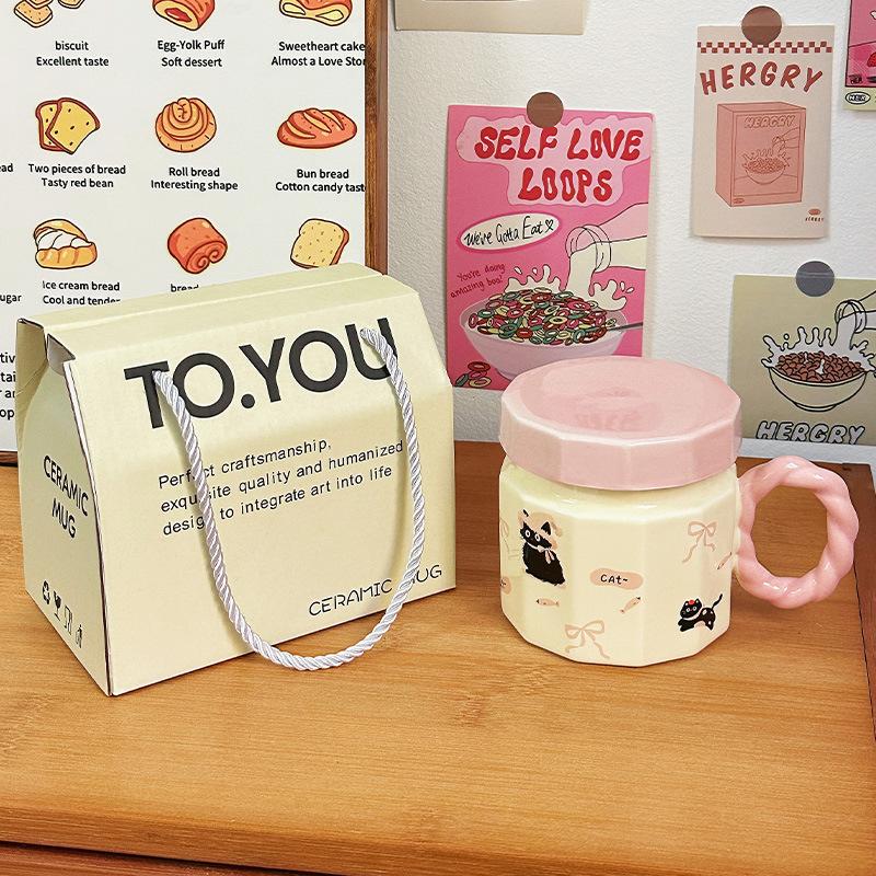 Birthday Gift Cup for Women Mug with Lid Creative Cartoon Ceramic Cup Souvenir Home Water Cup Coffee Cup Men