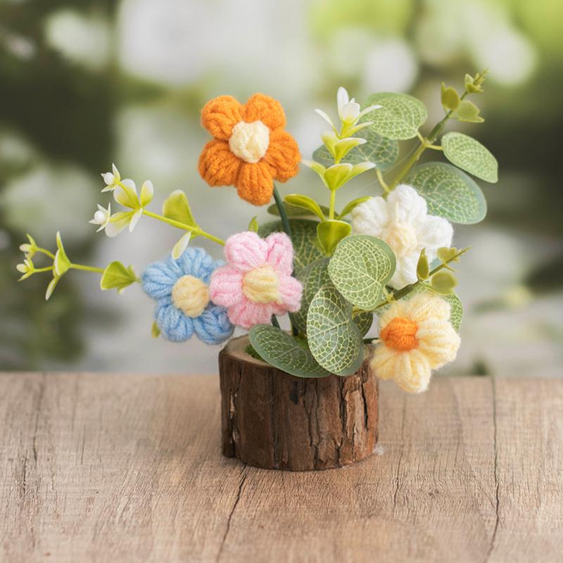 New Crochet Flowers Cute Knitting Flowers Potted Graduation Gift Hand-woven Potted Plants Car Table Home Decor Items