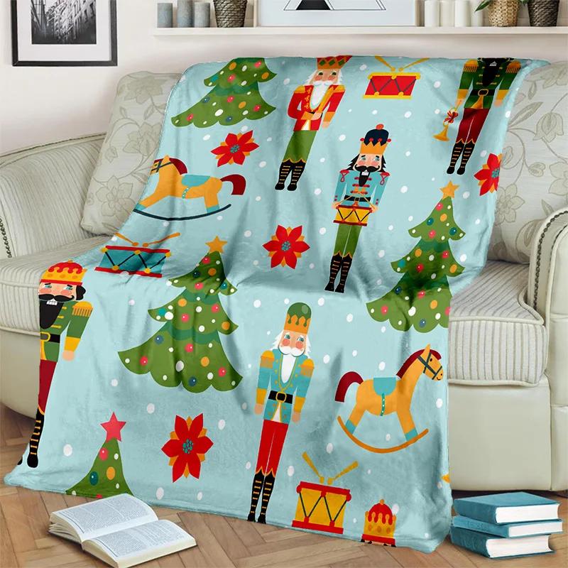 Kreslená deka s vánočním stromkem a Louskáčkem, Měkká přehozová deka pro domov, ložnici, postel, pohovku, na piknik, cestování, do kanceláře, krycí deka pro děti