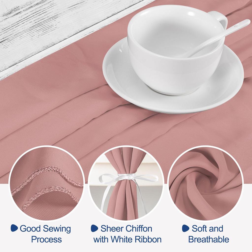 uxcell Chiffon Table Runner 3M 72 x 305 cm Rustic Gauze Tablecloth Sheer Wedding Table Runner for Wedding Bridal Party Table Decoration Dusty Rose