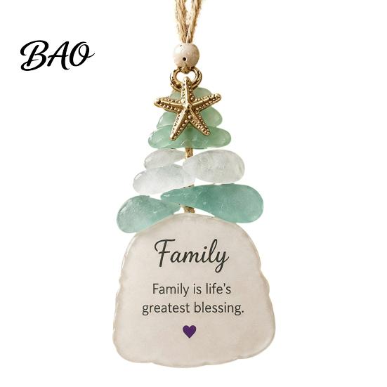 Handmade Christmas Ornament Sea Glass Tree Ornament, Seaglass Art Hanging Decor with Starfish Charm, Coastal Theme Decoration Peace Love Joy