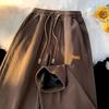 Mid-rise Elastic Waistband Men Pants Drawstring Pockets Ribbed Fast Drying Summer Ultra-thin Ice Silk Casual Trousers Streetwear