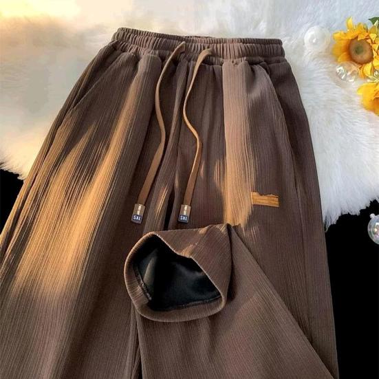 Mid-rise Elastic Waistband Men Pants Drawstring Pockets Ribbed Fast Drying Summer Ultra-thin Ice Silk Casual Trousers Streetwear