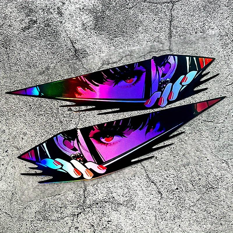 1pair Anime Eyes JDM Car Stickers Waterproof Moto Front Fairing Side Panels Fuel Tank Electric Scooter Auto Window Vinyl Decals