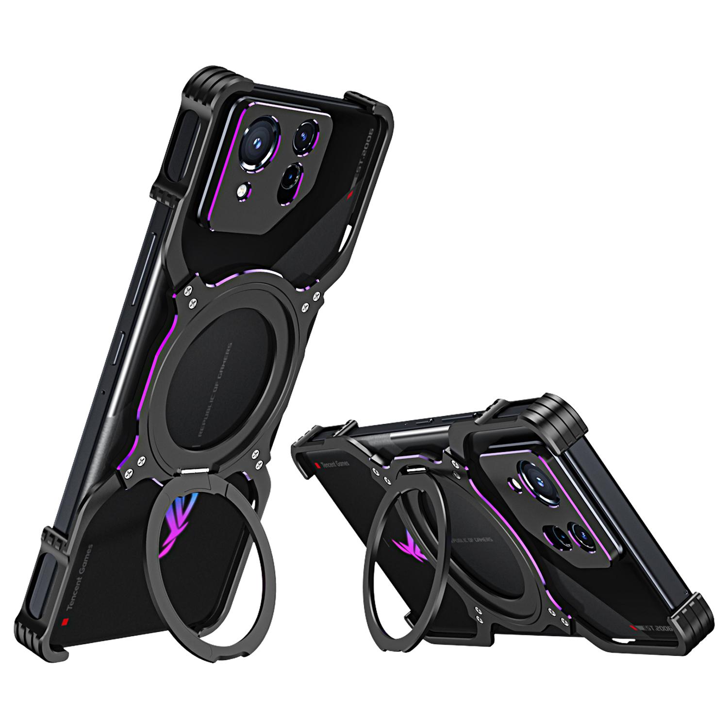 

Для Asus ROG Phone 8 5G/8 Pro 5G Бампер Бесрамная Магнитная Подставка Металлическая Крышка Телефона Black/Purple