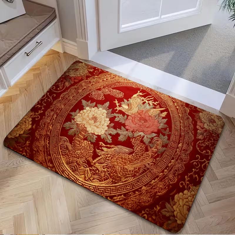 Golden Dragon Art Pattern Christmas Door Mat Anti Slip Bathroom Floor Mat Water Absorber Washing Floor Mat Golden Dragon Pattern 40cm x 60cm