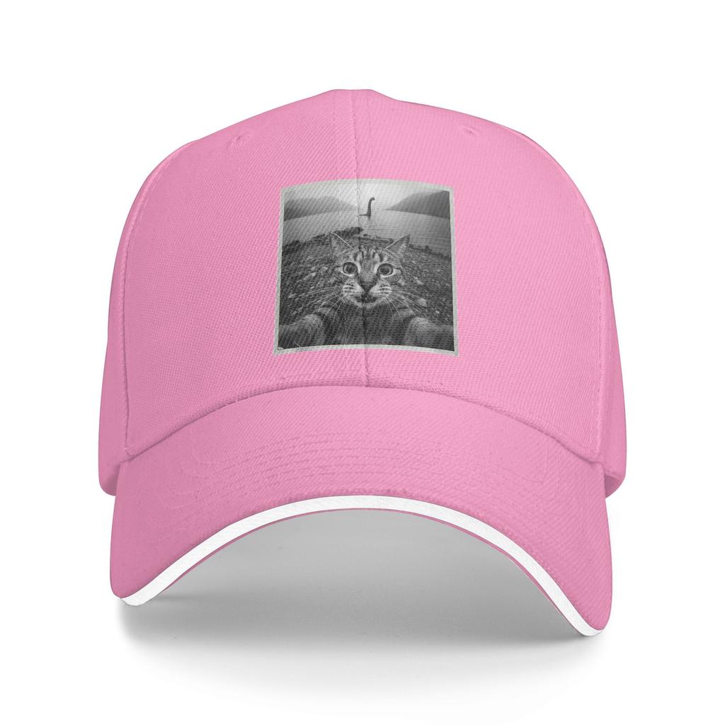 Cat Selfie with Loch Ness Funny Cat Lover Hallowee Casual Baseball Cap Summer Trucker Hat Breathable Running Hippie Hip Hop Hats