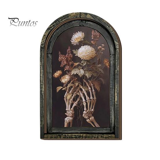 Halloween Desktop Ornament Arched Wooden Wall Decor, Ghost Cat Hanging Ornament, Distressed Gothic Solid Wood Frame Tabletop Decor Plaque, Spooky Home