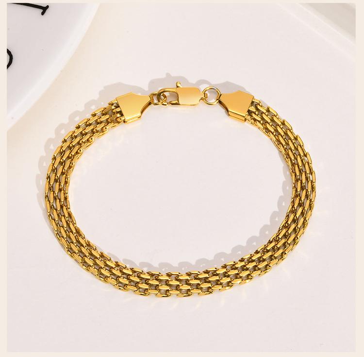 6mm Waterproof Mesh Link Chain Bracelet For Women, 18k Gold Plated Stainless Steel Adjustable, Non Tarnish Jewelry 17cm-21cm