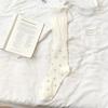 White Cotton Floral-patterned Socks - Summer Light-weight Long Stockings with Trailing Ribbons and Bunches of Bows At The Back.