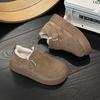 Leather retro women's autumn and winter models, leather velvet thickened warm fluffy shoes, platform casual cotton shoes
