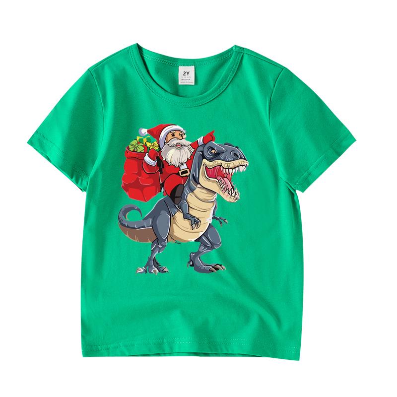 Boys Red Short-Sleeve Christmas T-shirt with Customizable Pure Cotton Design