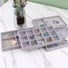 Velvet Jewelry Storage Box Necklace Stackable Display Tray Bracelet Earring Organizers DIY Handicrafts Drawer Box Grey