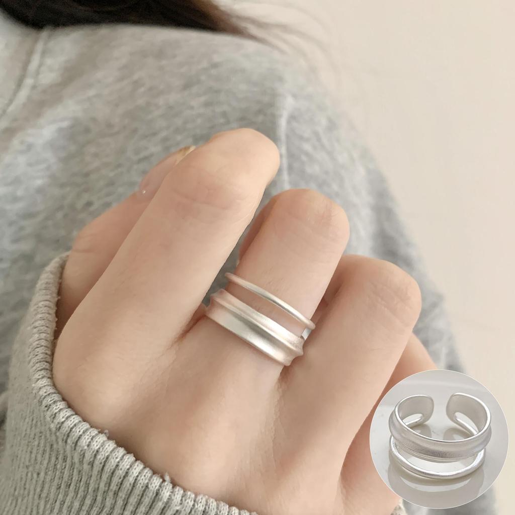 Elegant Frosted Matte Wide Band Open Ring for Women - S925 Silver Plated, Trendy INS Style
