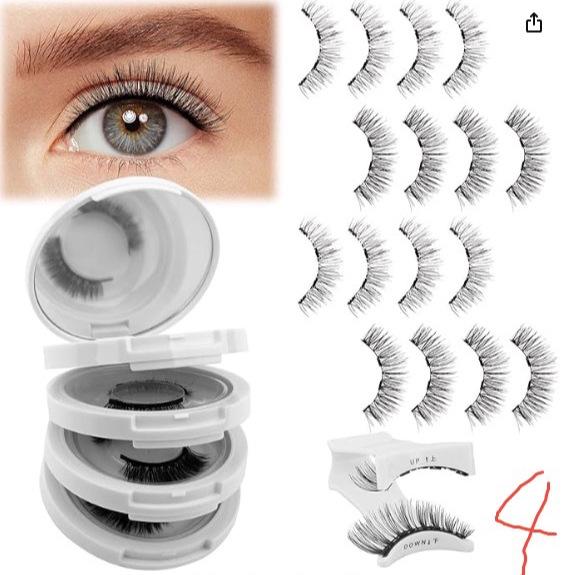 Hot Selling Magnetic Eyelash Set: 4 Natural, Thick Pairs for European & American Style