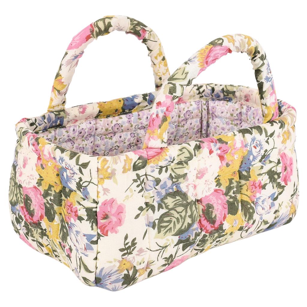 Collapsible Floral Laundry Hamper with Handles Pastoral Style Fabric Storage Basket for Small Apartment Dormitory Closet