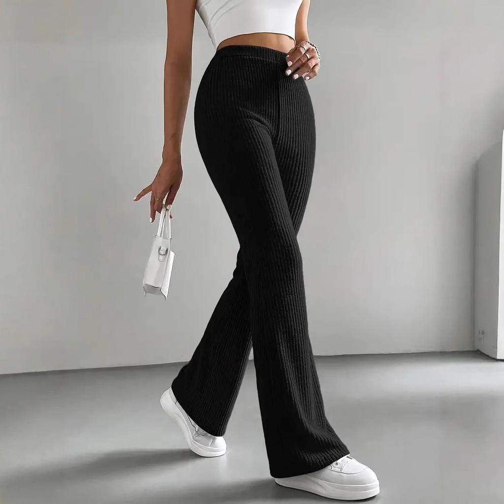 Spring and Autumn's New Flared Pants for Women, Solid Color Casual Pants, Knitted Fashionable, Versatile and Slimming Long Pants