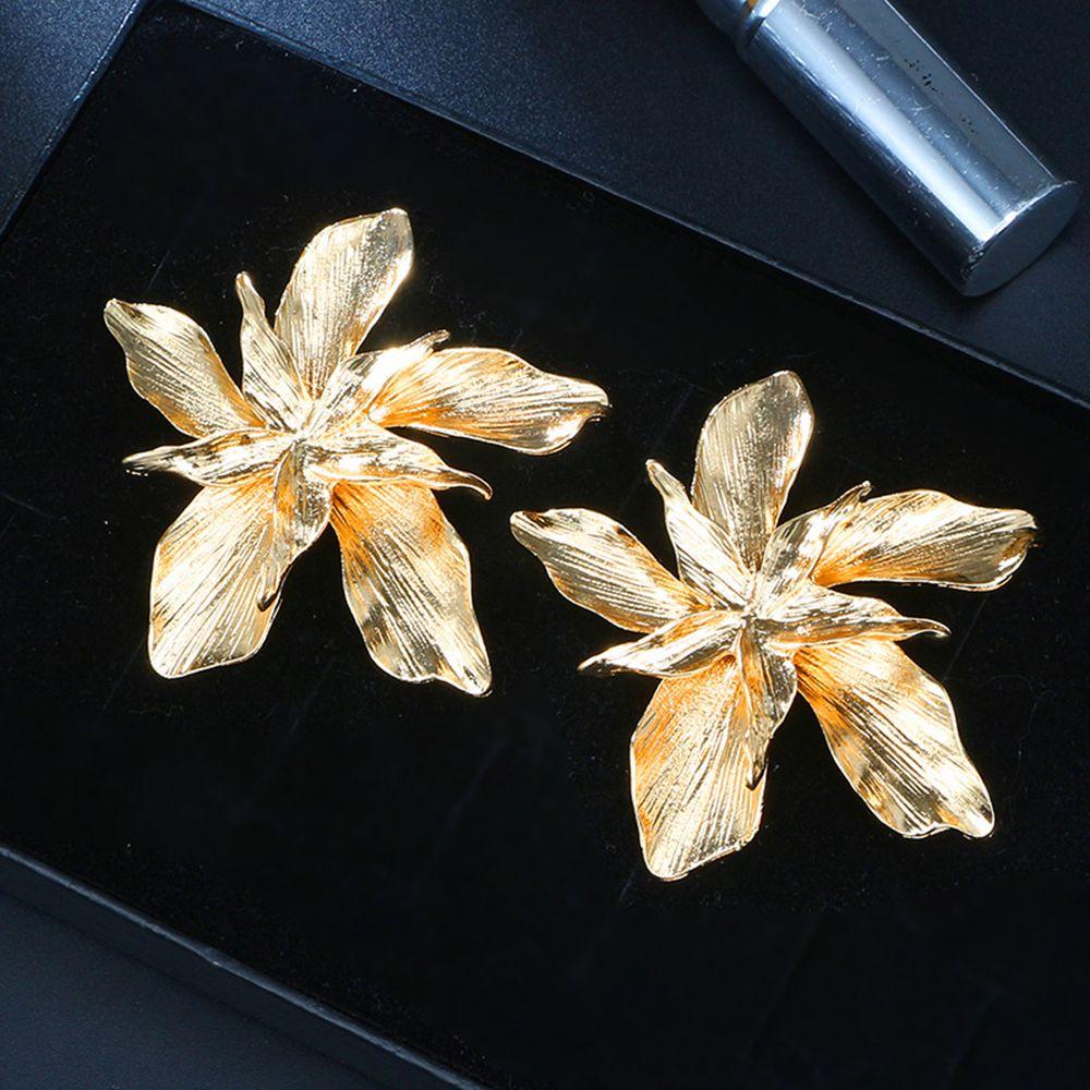 New Silver Gold Elegant Charm Party Wedding Big Flower Ear Stud Drop Dangle Metal Floral Earrings