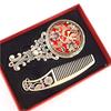 2Pcs Bronze Handheld Mirrors Hollow Cosmetic Compact Mirror Comb Set Gift Box