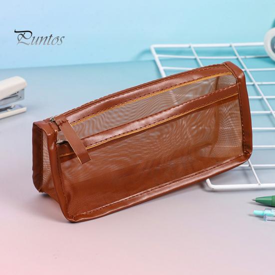 Lightweight Stationery Organizer Exam Pencil Case for Students, Double Layer Clear Mesh Pouch, Moisture-proof Bag Large Capacity Transparent