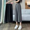 Plus Size Women's Lightweight High-Waist Wide-Leg Pants - Slimming, Loose, Casual, Nine-Point Length.