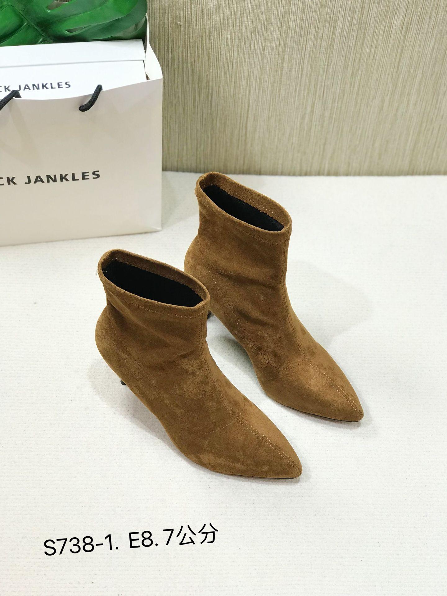 

S738-1 Французские 2025 Новые Ботильоны на Низком Каблуке Женская Обувь Осень и Зима Одинарные Ботинки Замшевые Узкие Ботинки Маленькие Голые Ботинки Тонкий Каблук 40 коричневый