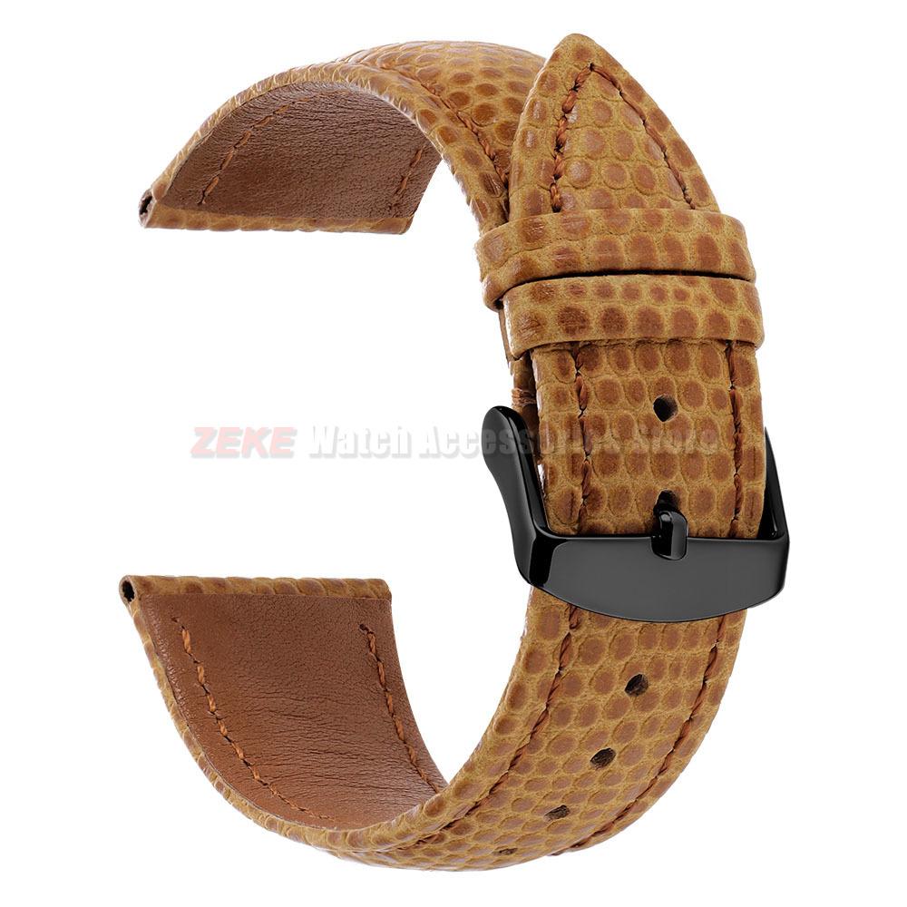 Lizard Grain Genuine Cowhide Watch Strap Waterproof Quick Release Leather Band 16/18mm 20mm 22mm Universal Replacement Wristband