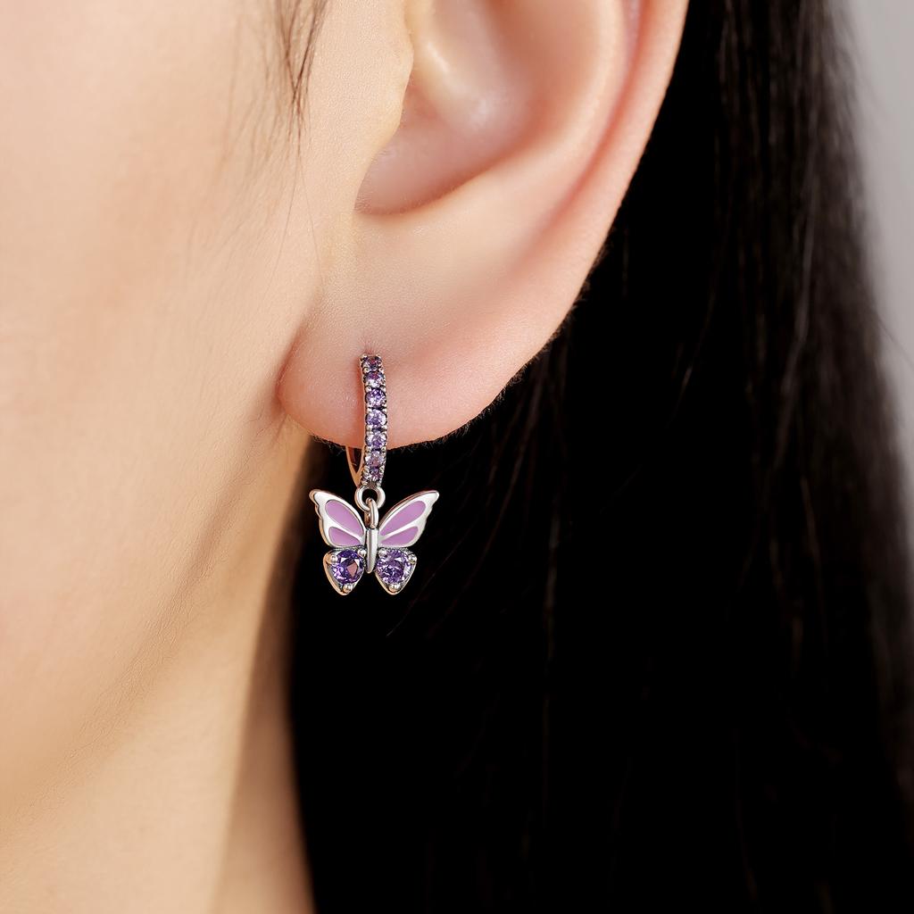 925 Sterling Silver Inlaid Zircon Butterfly Earrings Insect Element Original Design Women's Fashion Party Jewelry Gift Ear Loops
