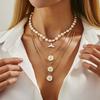 Trendy White Drip Glaze Conch Shell Fish Tail Pendant Baroque Imitation Pearl Beads Multiple Layers Necklace for Women Jewelry