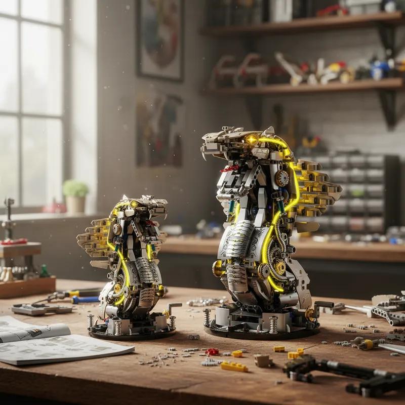 1186 Teile Mechanische Kobra Bausteine Tier Serie Leuchtend Kreatives 3D Ornament Weihnachtsgeschenk Erwachsene Kinder