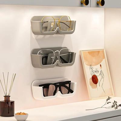 Durable Self-adhesive Wall Mounted Glasses Storage Plastic Hangable Sunglass Show Stand Shelf for Home Storage Dispay Rack