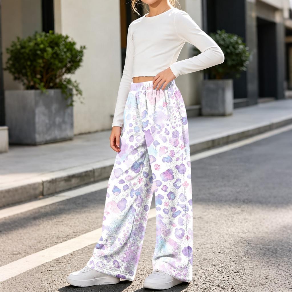 Fashionable Girls' Flannel Warm Loose Printed Pants