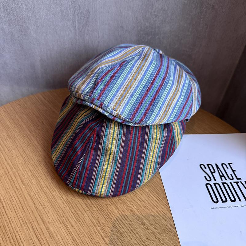 Vintage Japanese Striped Duckbill Cap With Sun Protection For Summer Casual Use