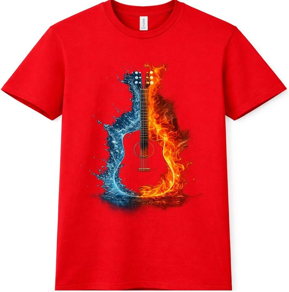 Electric Guitar T Shirt Fire Ice Rock Music Lover Guitarist Gift Graphic Tee S
