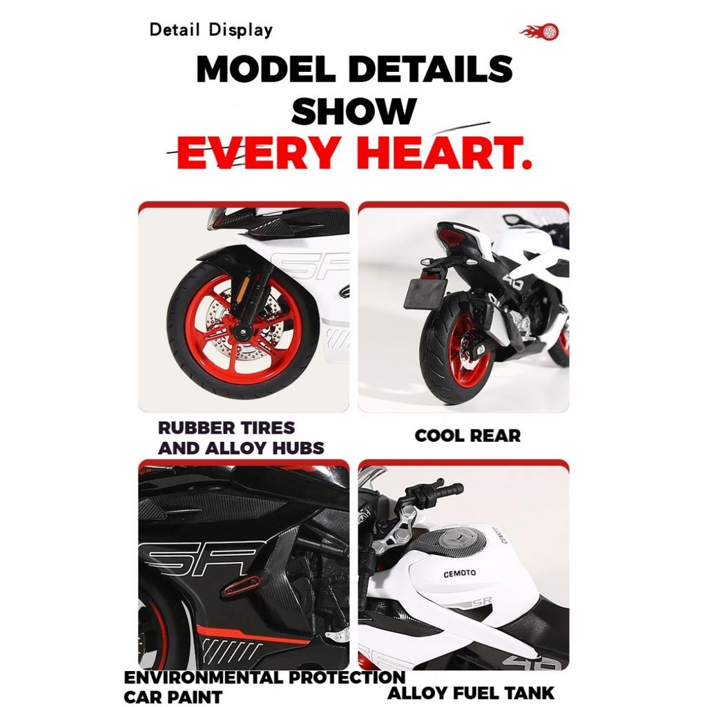 1/12 CFMOTO 450SR RACE REPLICA Alloy Die Cast Motorcycle Model Vehicle Collection Sound & Light Off Road Autocycle Toys Car Boy