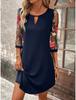 Vestido Camiseta de Malla Floral con Manga y Escote de Ojal para Mujer Vestido Túnica Casual de Manga Corta Vestido de Verano de Color Sólido